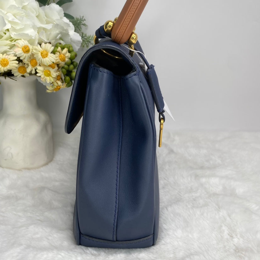 【DEAL】Pre-owned Burberry Deep Blue & Brown Calfskin Shoulder Bag-HZ