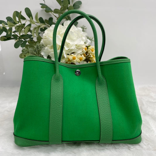 Pre-owned Hermes Garden Party Small Green Canvas Tote - HZ