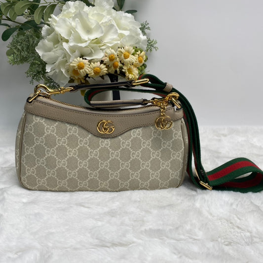 Pre-owned Gucci Ophidia White Coated Canvas Shoulder Bag-HZ