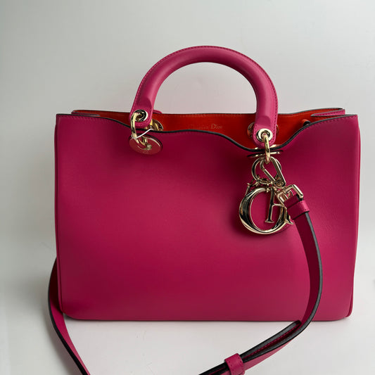 Pre-owned Calfskin Shoulder Bags Dior VIP Pink Gold Logo Shoulder Bag-HZTT