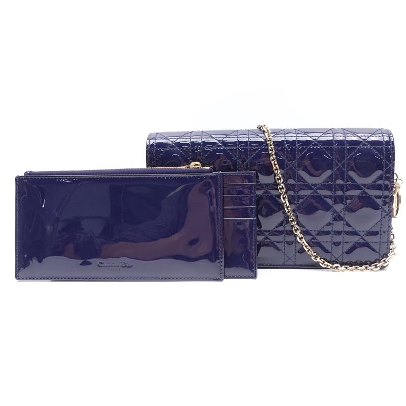 Pre-owned DIOR Lady Dark Blue Vernis Crossbody Bag