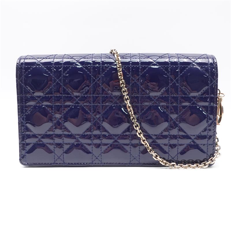 Pre-owned DIOR Lady Dark Blue Vernis Crossbody Bag