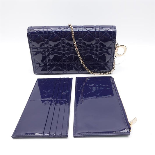 Pre-owned DIOR Lady Dark Blue Vernis Crossbody Bag