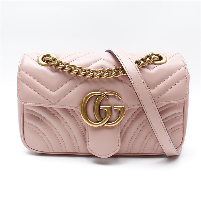 Pre-owned Gucci GG Marmont MINI Pink Calfskin Shoulder Bag