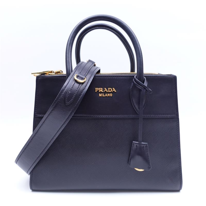 Pre-owned Prada bibliotheque Black Calfskin Shoulder Bag