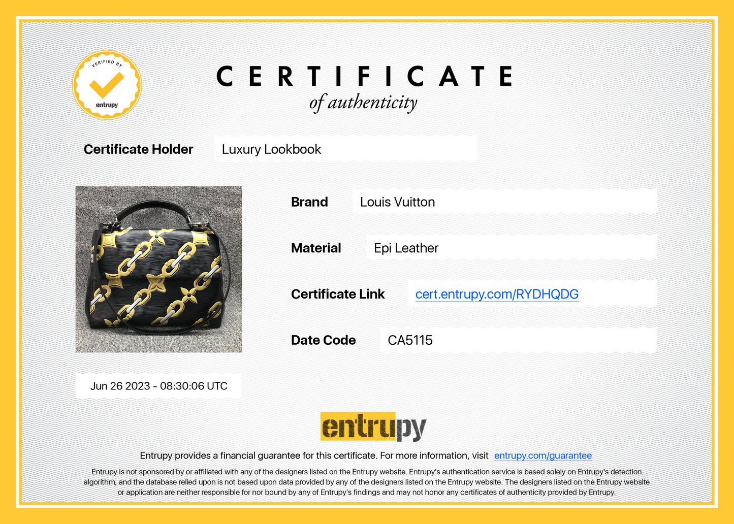 Check a certificate - Entrupy