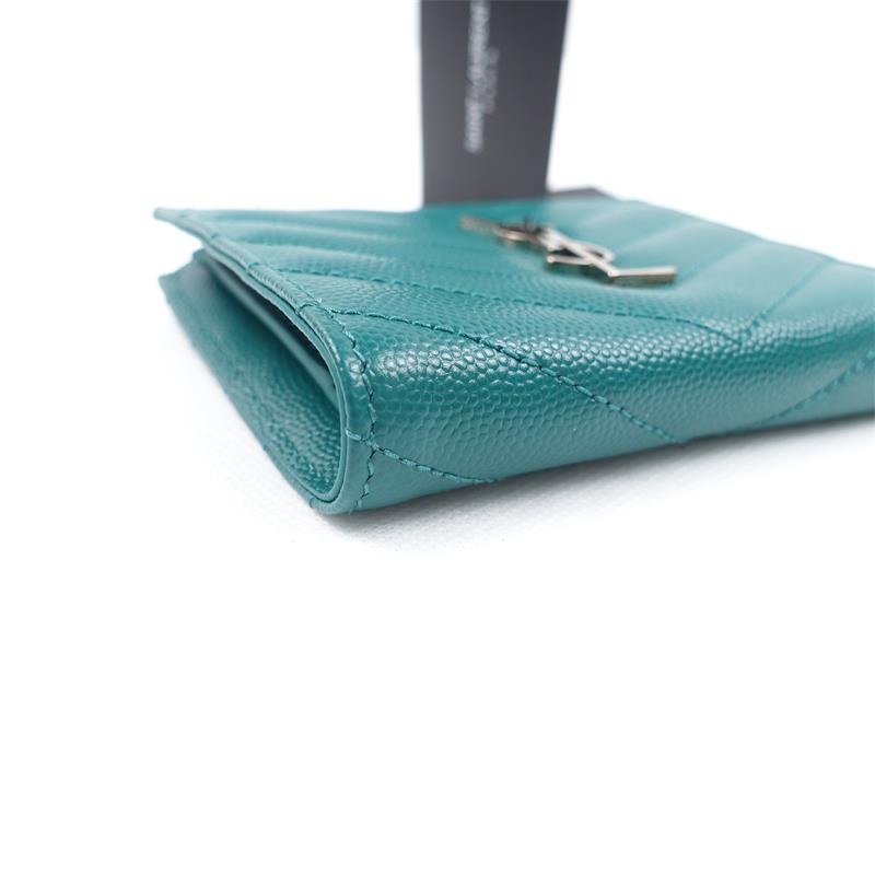 Pre-owned Saint Laurent Green Calfskin Wallet