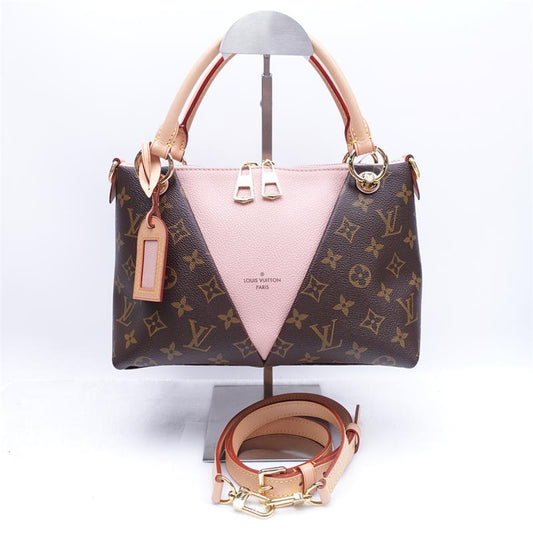 Louis Vuitton V Tote BB Monogram Brown And Pink Coated Canvas Shoulder Bag