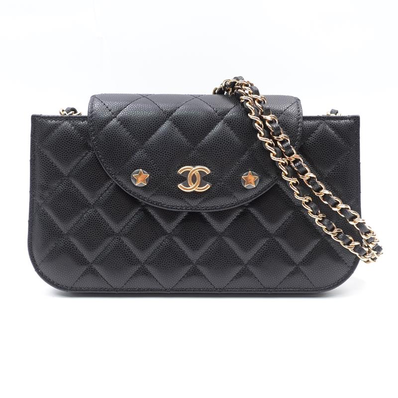 Pre-owned Chanel Balck Calfskin logo Shoulder Bag