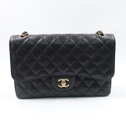Pre-owned Chanel CF Jumbo Black Calskin Shoulder Bag-TS