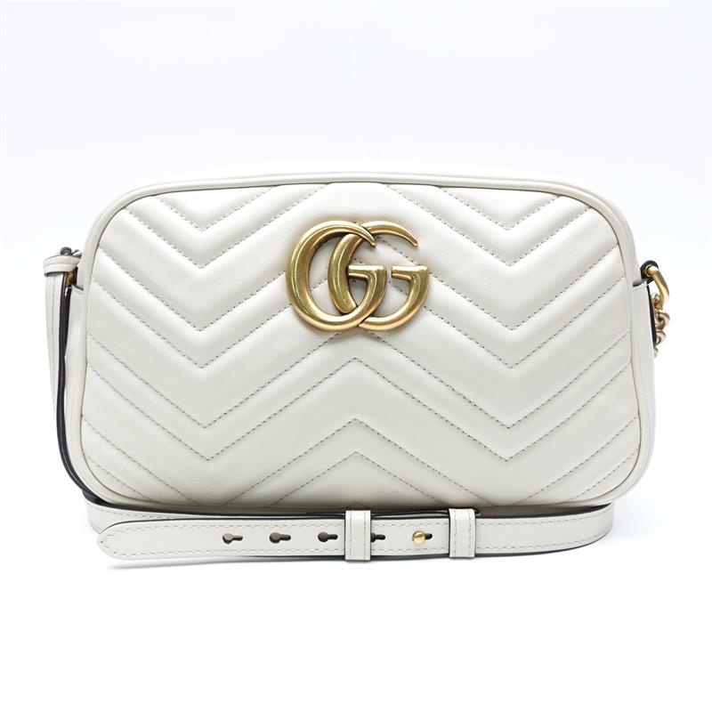 Pre-owned Gucci GG Marmont White Small Calfskin Shoulder Bag