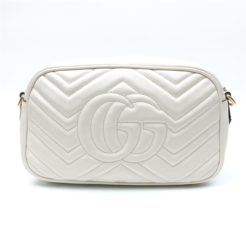 Pre-owned Gucci GG Marmont White Small Calfskin Shoulder Bag